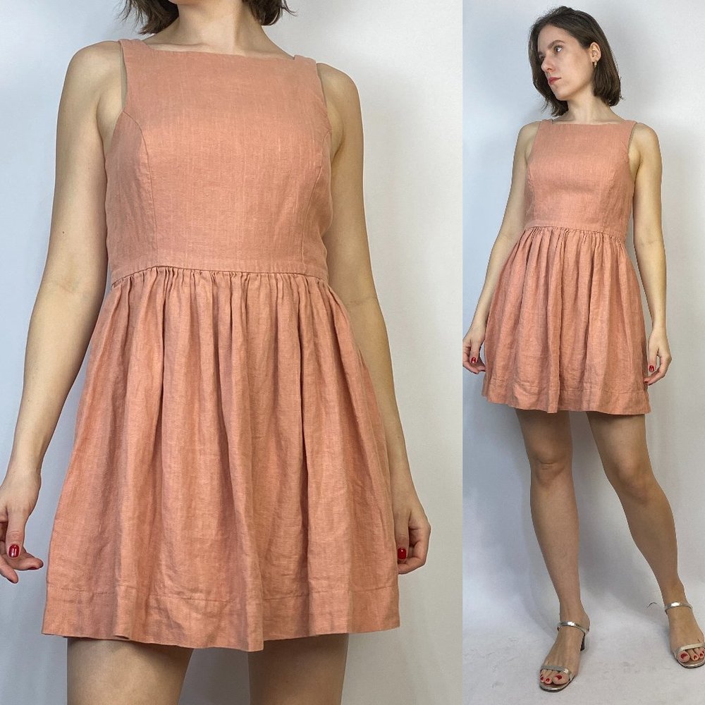 PEACH AMERICAN APPAREL Linen Button Back Sleeveless Summer Dress Medium to Large